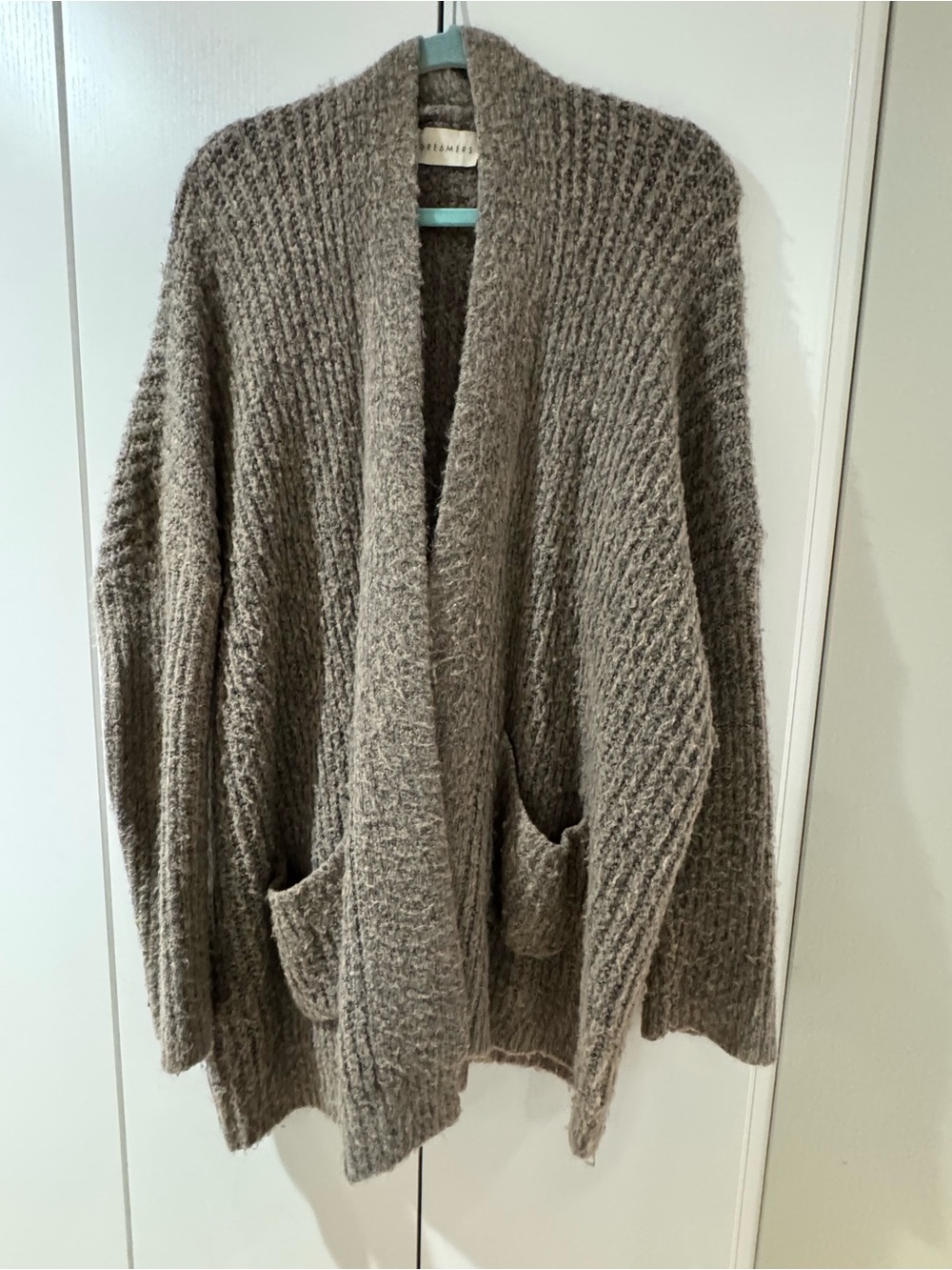 Dreamers Relaxed Open-Front Cardigan in Taupe Gray